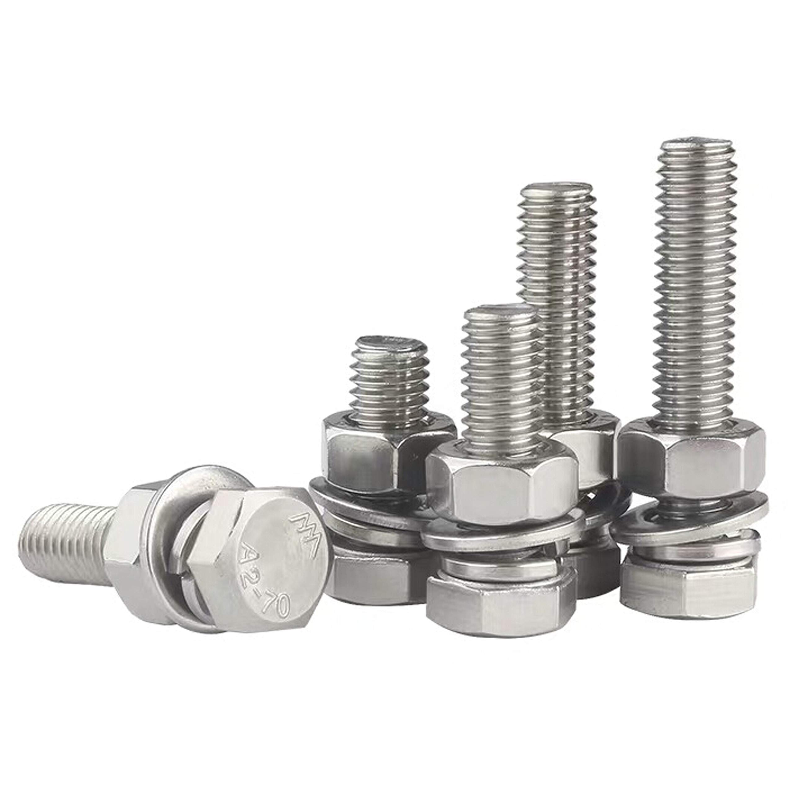 (10 Set) 1/4-20x1-3/4" Stainless Steel Hex Head Screw Bolts and Nuts Kit, with Flat Washer and Lock Washer, 304 Stainless Steel Metallic Luster, Fully Thread Machine Bolts, 1-3/4 Inch Lengths