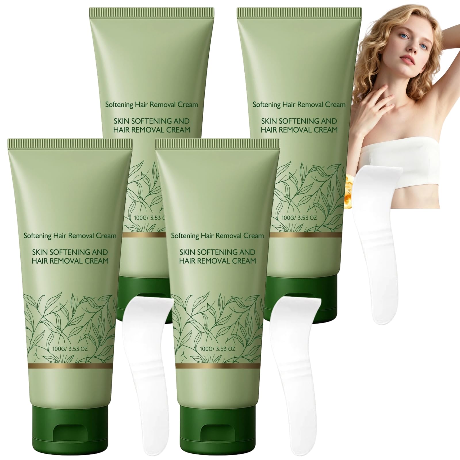 Crema de depilación facial impecable para mujeres y hombres, crema de depilación en bikini indolora para pieles sensibles, depilación corporal rápida, hidratante y alisadora (4 unidades)