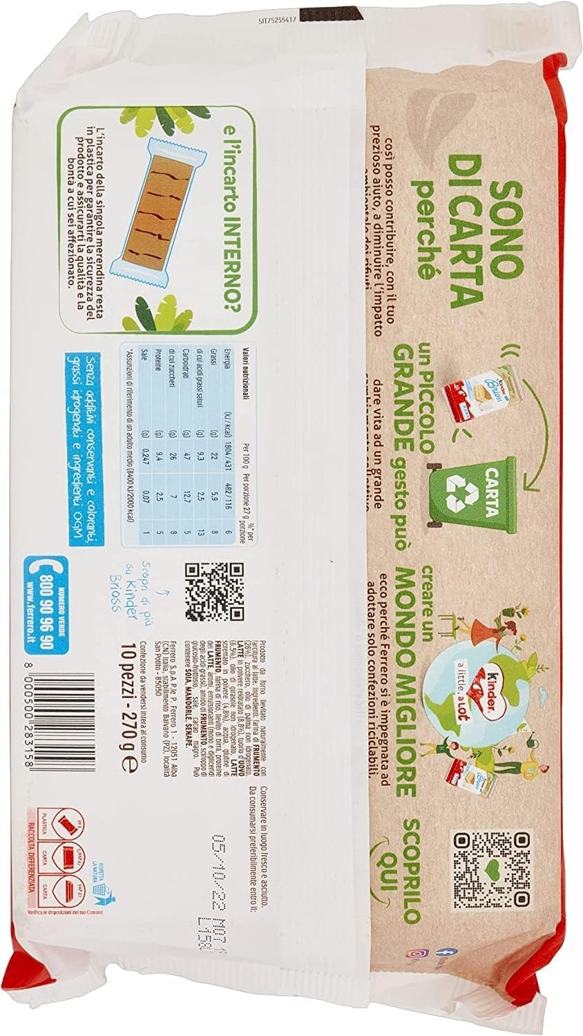 Italian Gourmet Kinder Brioss Gâteaux au Lait – Goûter Moelleux Type Génoise, Snack Individuel Emballé, Pack Familial 3 x 270 g (30 Pièces) – Petit-Déjeuner & Goûter Enfant + Italian Gourmet Polpa