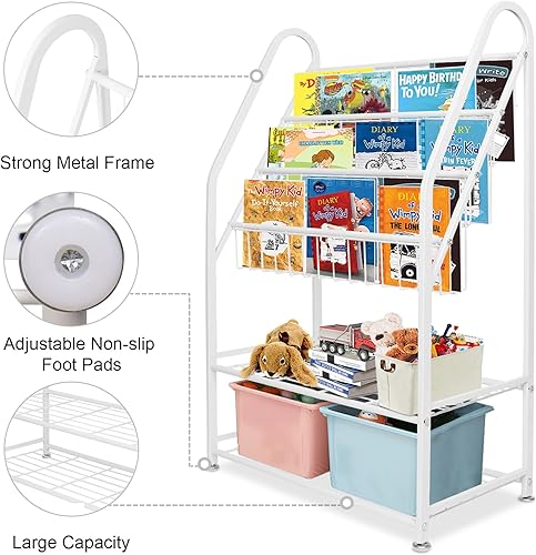 Miniatura 5 de aboxoo Estantería de Metal para Niños Independiente para Habitación de Niños de 25 Pulgadas Estantería Blanca para Niños Pequeños Organizador de