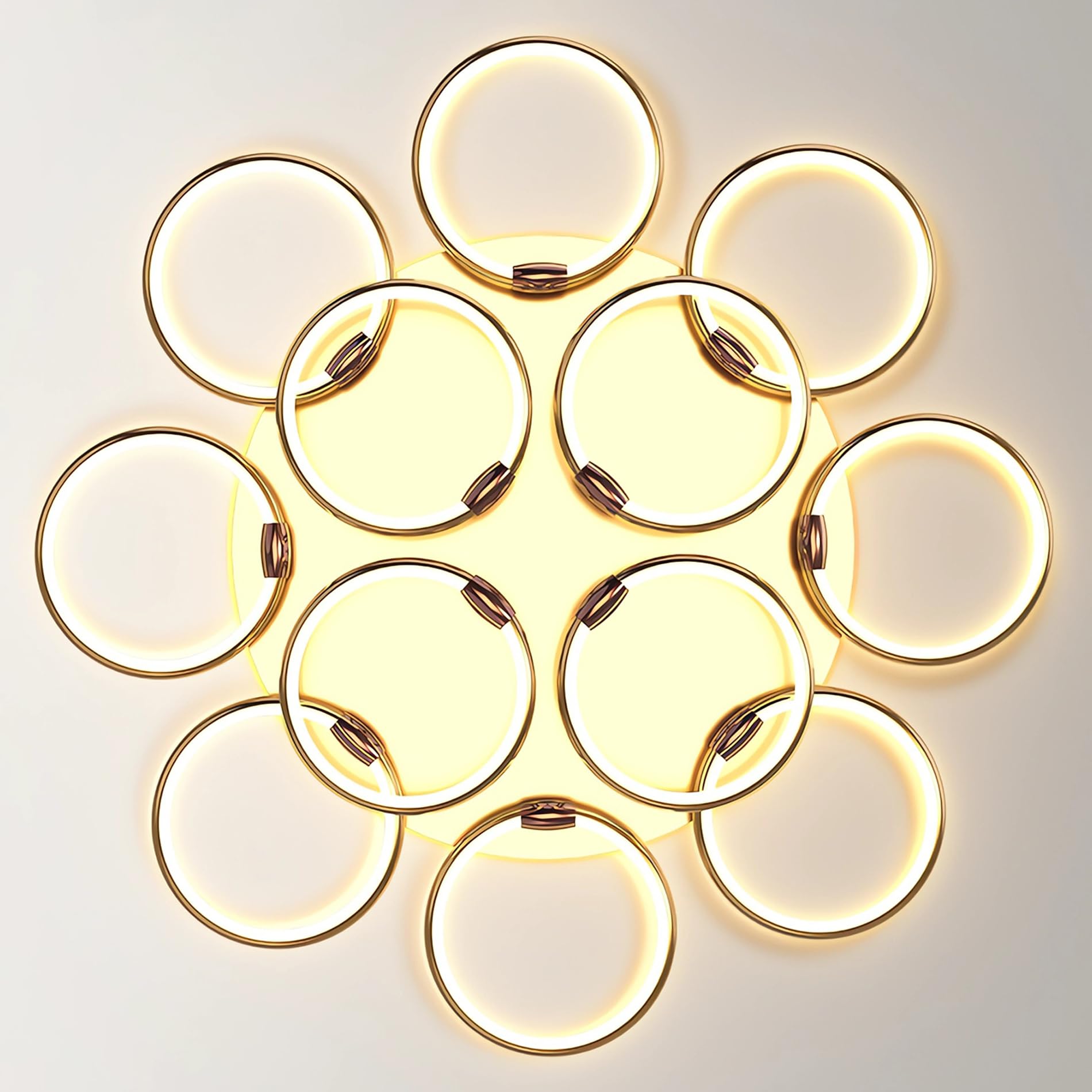 LED Deckenleuchte Modern Vergoldet Groß 12-Ring 125W Deckenbeleuchtung Dimmbare Deckenlampe mit Augenschutz Flackerfrei für Wohnzimmer Schlafzimmer (Vergoldet, 12-Ring)