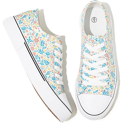 Adokoo Canvas Tennis Shoes for Women Low Top Casual White Black Sneakers for Women Lace Up Fashion Comfortable Walking Shoes