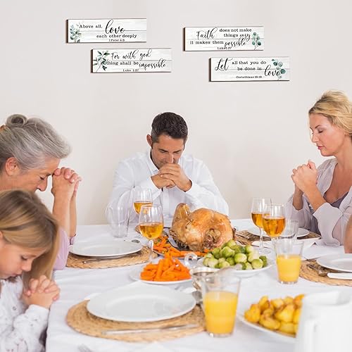 Miniatura 4 de Yulejo 4 piezas de versículos bíblicos para decoración de pared, salmos escrituras, letrero cristiano de madera, arte de pared rústico, decoración