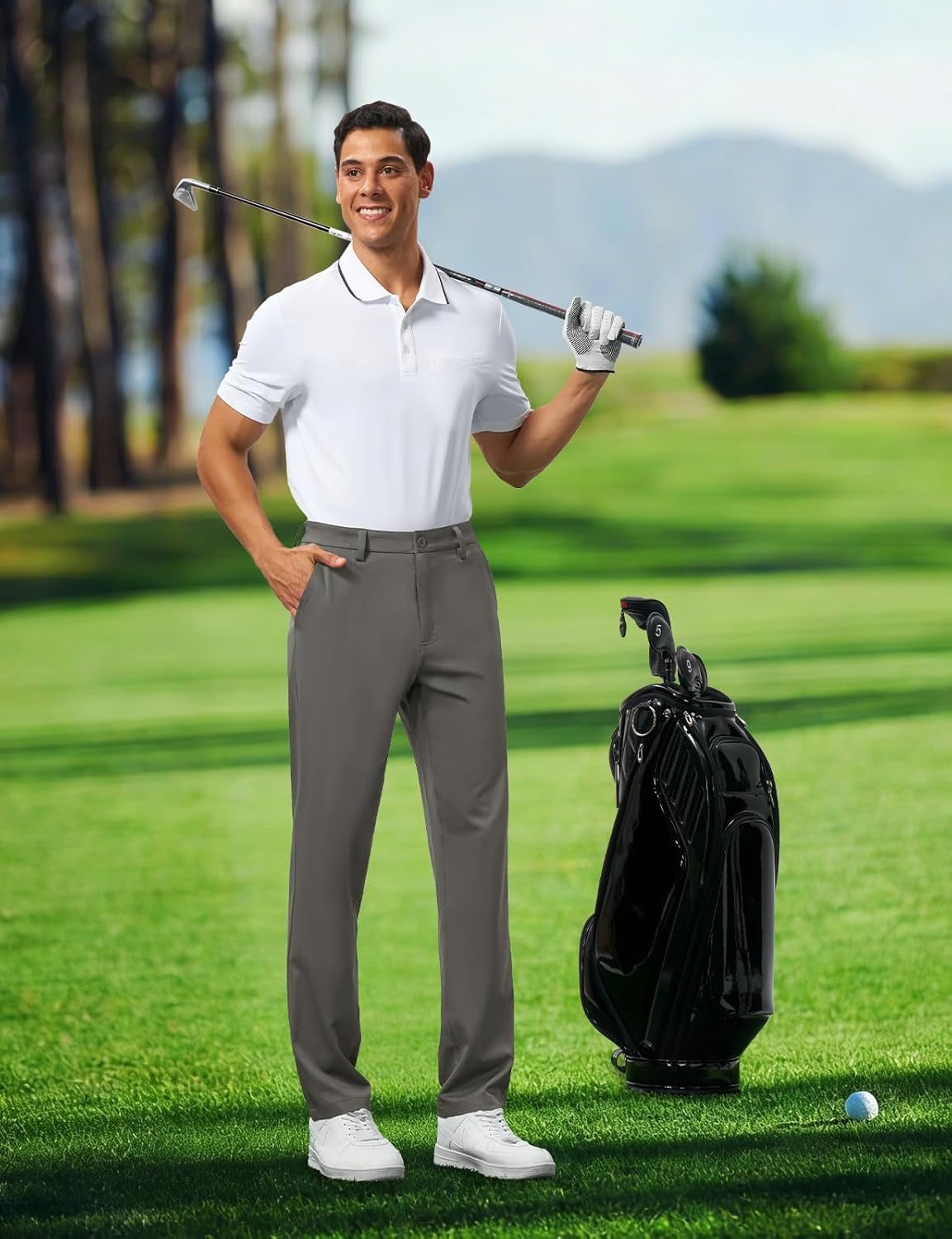 BGOWATU Men's Golf Pants 30"/32"/34" Stretch Casual Dress Pants Lightweight Work Business Trousers with 5 Pockets