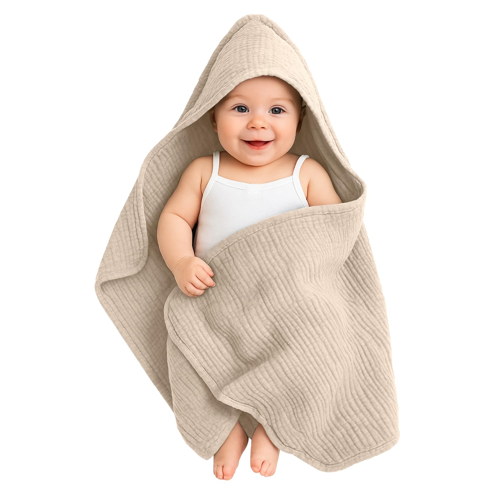 ROEOWENE Baby Handtuch Kapuze Musselin Baumwolle 80x80CM Kapuzenhandtuch Baby Handtuch Mit Kapuze Babyhandtuch für Mädchen,Jungen Weich Badetuch Neugeborene Handtücher für Kleinkinder Badetücher-Khaki