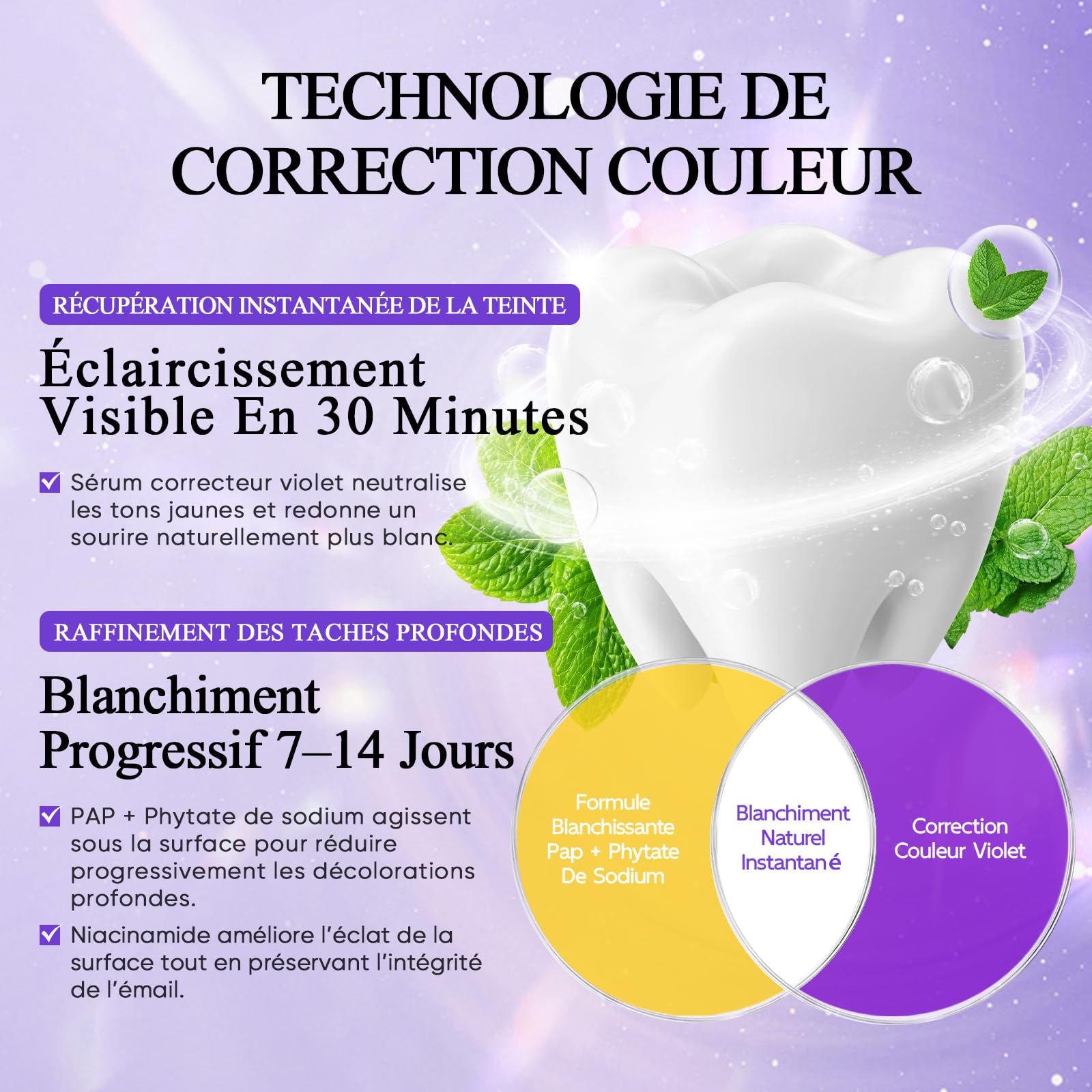 Lot de 14 bandes de blanchiment des dents violettes pour correction de la couleur, application sèche et humide, neutralisation instantanée de la couleur, protège l'émail des dents, ajustement - 3