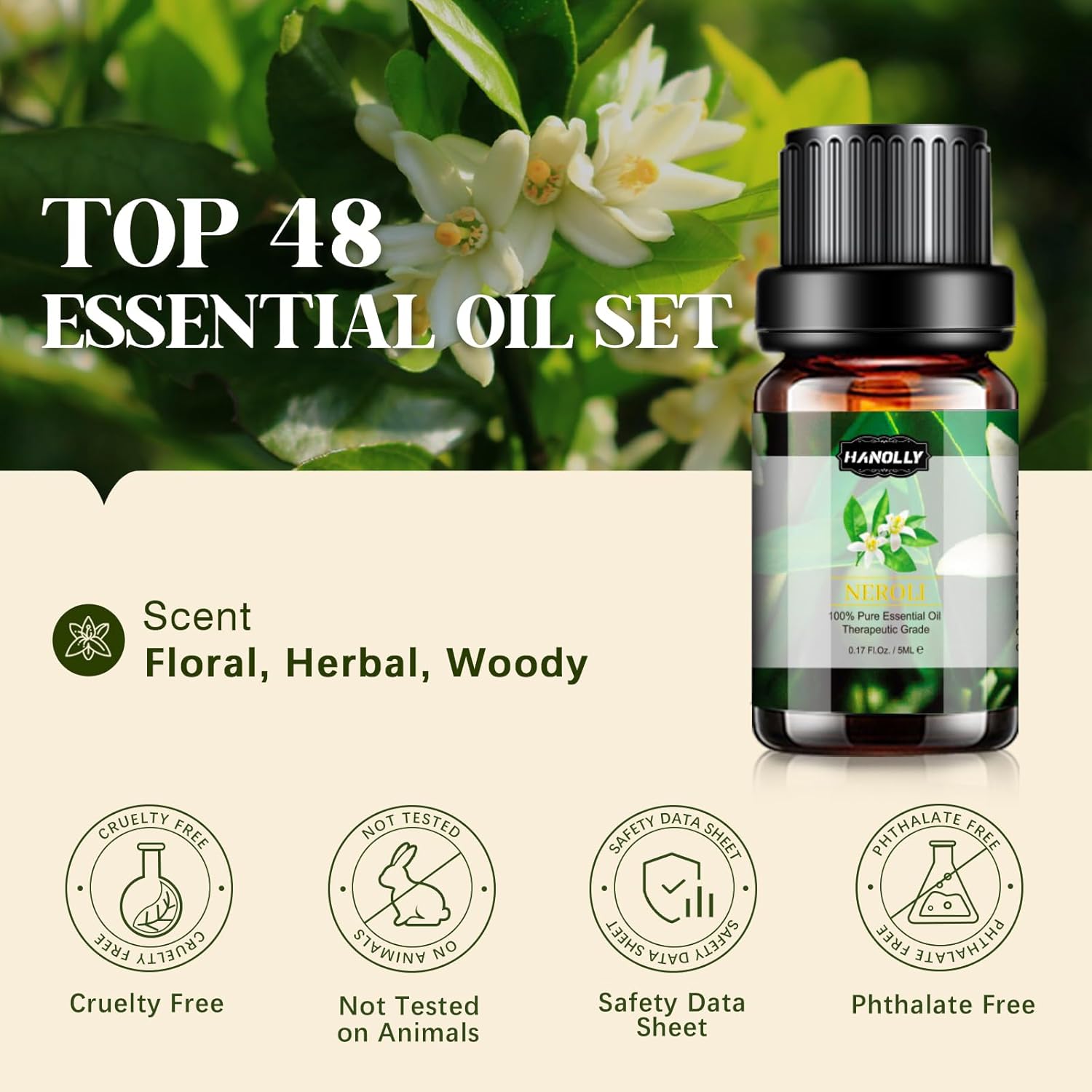 Essential Oils Set, Aromatherapy Essential Oil Kit for Diffuser, Candle, Soap Making, Massage, Skin Care (48 x 5ml) - Sandalwood, Eucalyptus, Lavender, Tea Tree, Peppermint Aromatherapy Oil - Image 2