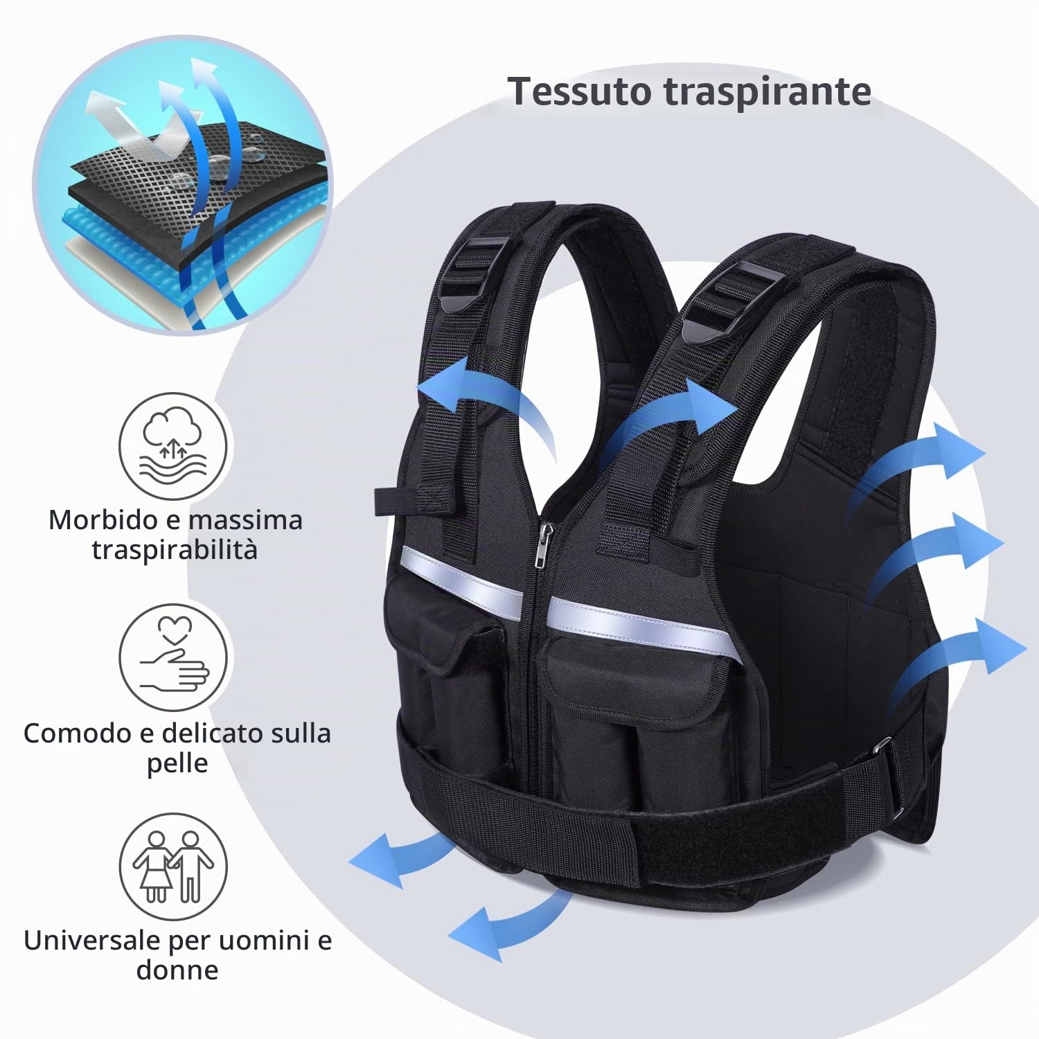 Sportneer Gilet da Corsa Regolabile da 1 kg a 8 kg, 9 in 1, per Uomini e Donne, Allenamento della Forza, Calisthenics e Palestra, Gilet con Pesi