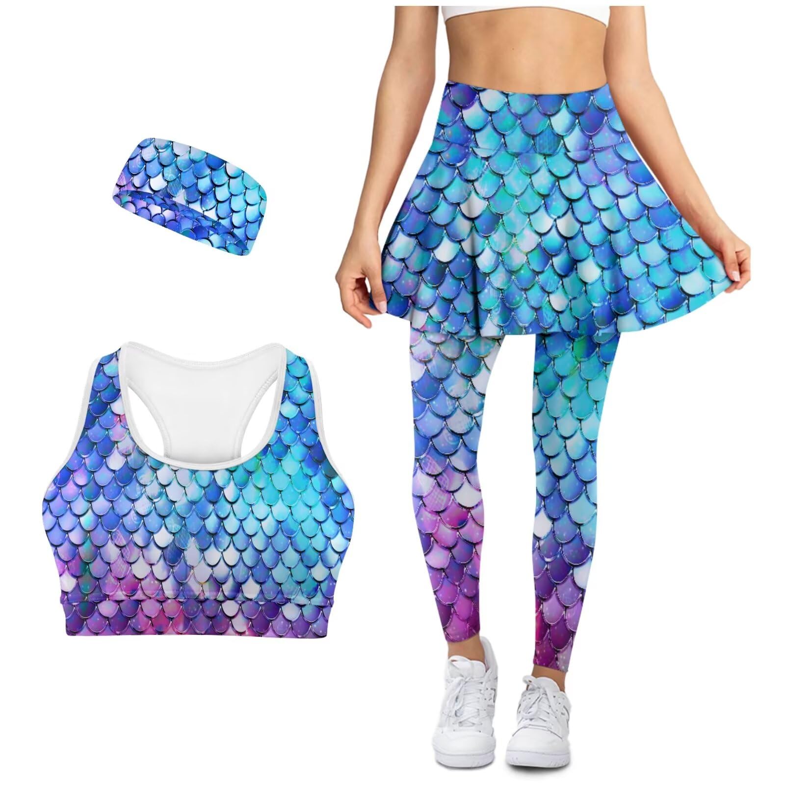 Yoga Sets for Women Plus Size Golf Skirt with Leggings Elastic Sports Bra with Back Pocket Non Slip