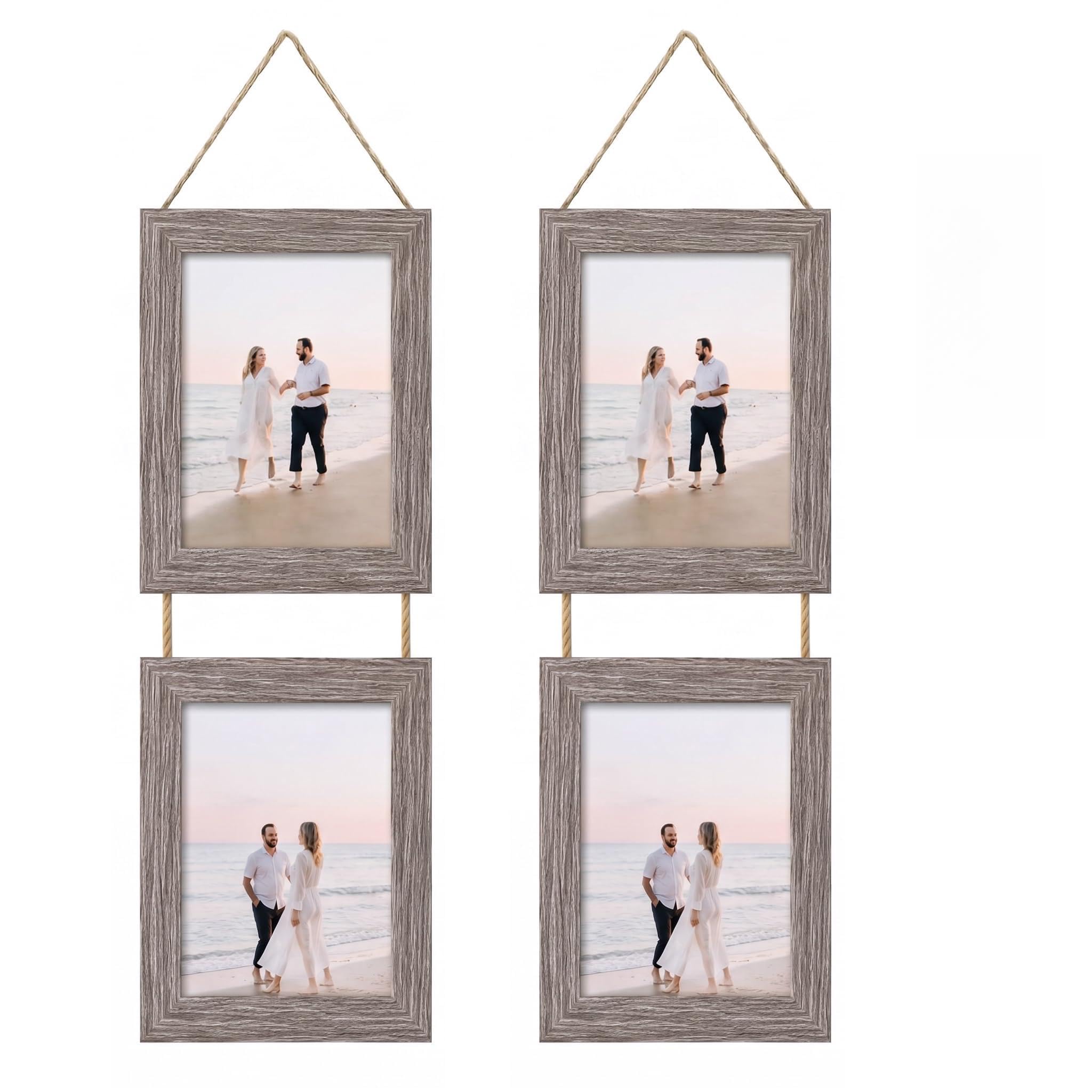 2Pack 6x4 Wall Hanging Picture Frames, Collage Photo Frames with Twine, 4 Openings Wooden Effect Frame Set for 4 Pictures, Multiple Picture Frame for Living Room, Office