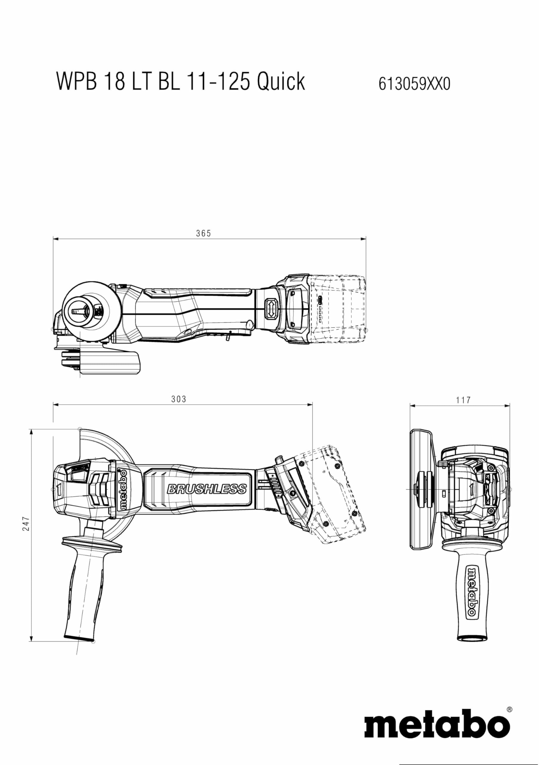 Metabo WPB 18 LT BL 11-125 Quick akumulatorowa szlifierka kątowa 18 V (szlifierka, bez akumulatora i ładowarki) # 613059850