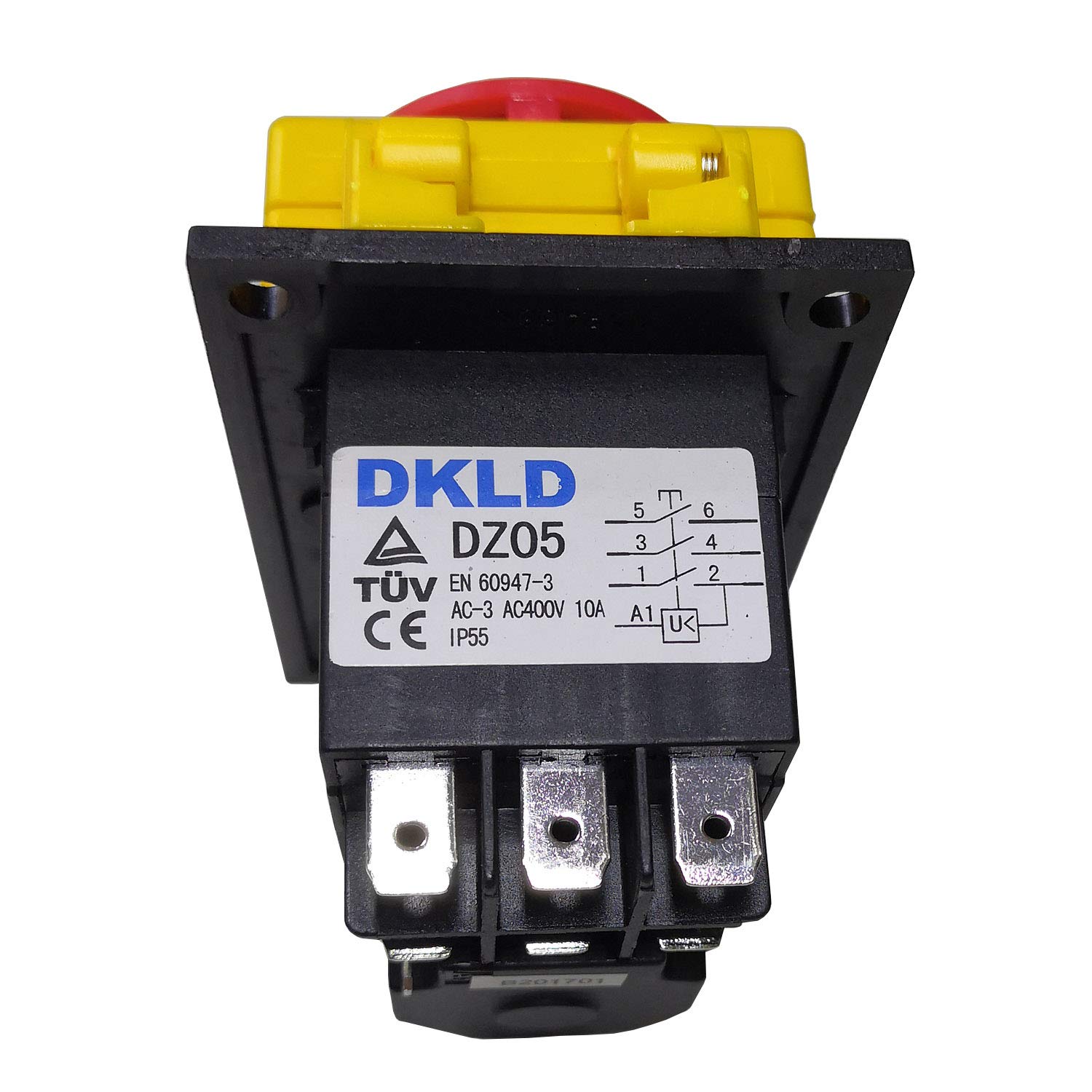 DKLD DZ05 Interrupteur à Bouton-Poussoir Électromagnétique Étanche Commutateur Magnétique Triphasé 400V 10A 7 Broches Avec Couvercle D'arrêt D'urgence