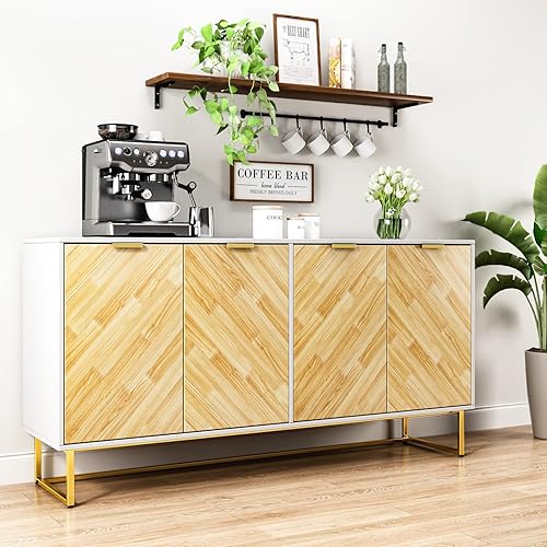 Miniatura 8 de 4 EVER WINNER Armario de bufé aparador, gabinete de almacenamiento de barra de café con 2 puertas, mesa consola decorativa de espiga para sala de