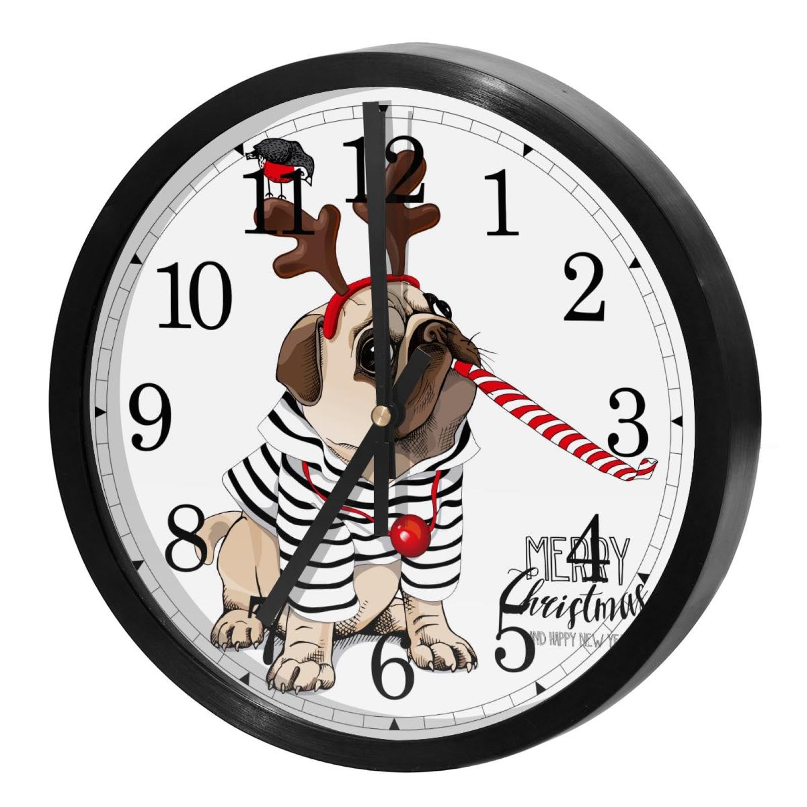 Horloge murale silencieuse à quartz pour supprimer le tic-tac avec décor carlin de Noël