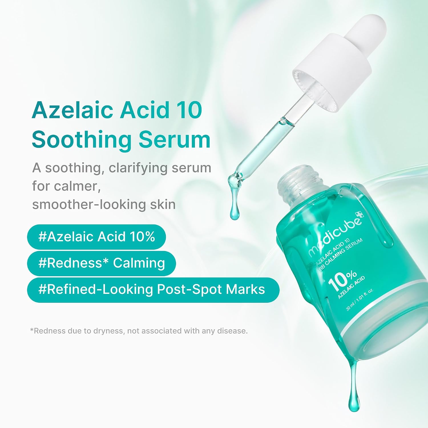 medicube Azelaic Acid 10 Soothing Serum | Clarifying Serum for Troubled & Oily-Prone Skin with B3+B5 | Stressed Skin Calming & Post-Blemish Tone Care | Korean Skincare 30ml, 1.01 fl oz