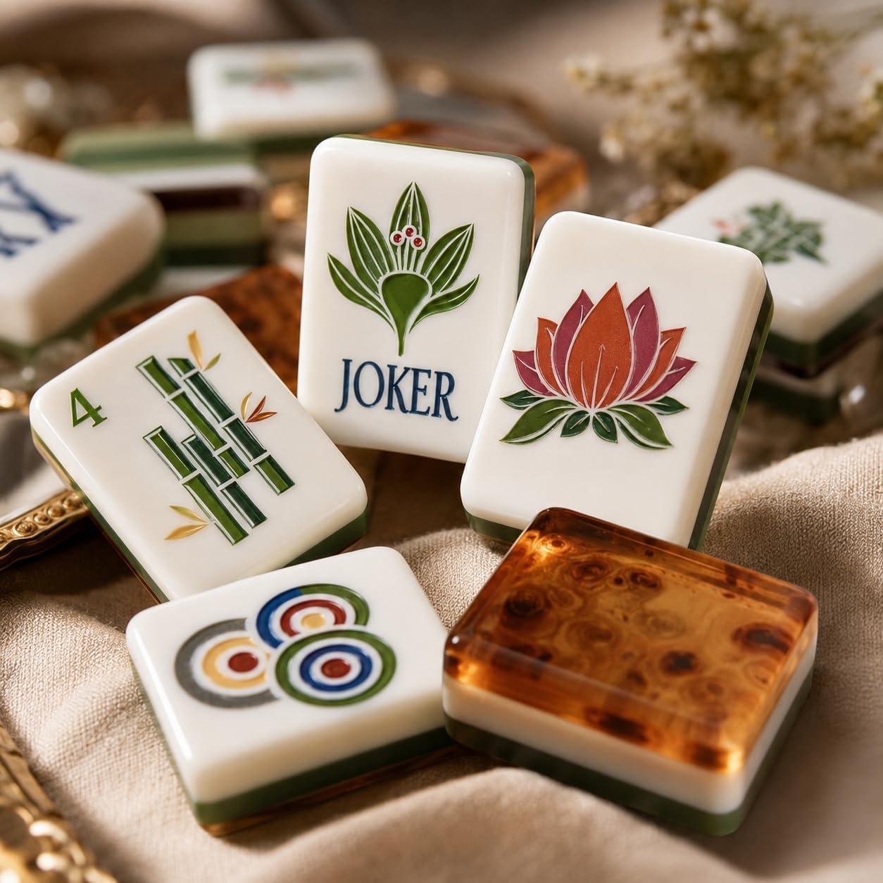 Mahjong Americano 2027 Migliorato in Acrilico Effetto Legno, 160 Tessere a 4 Strati con Simboli Incisi, per Serate di Gioco, Viaggi, Incontri e Regali (D)
