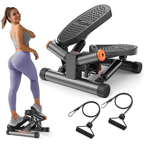 Niceday Steppers for Exercise, Stair Stepper with Resistance Bands, Mini Stepper with 300LBS Loading Capacity, Hydraulic Fitness Stepper with LCD Monitor