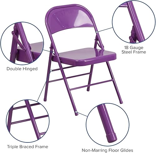 Miniatura 6 de Flash Furniture HERCULES COLORBURST Series - Silla plegable de metal con doble bisagra, color morado impulsivo