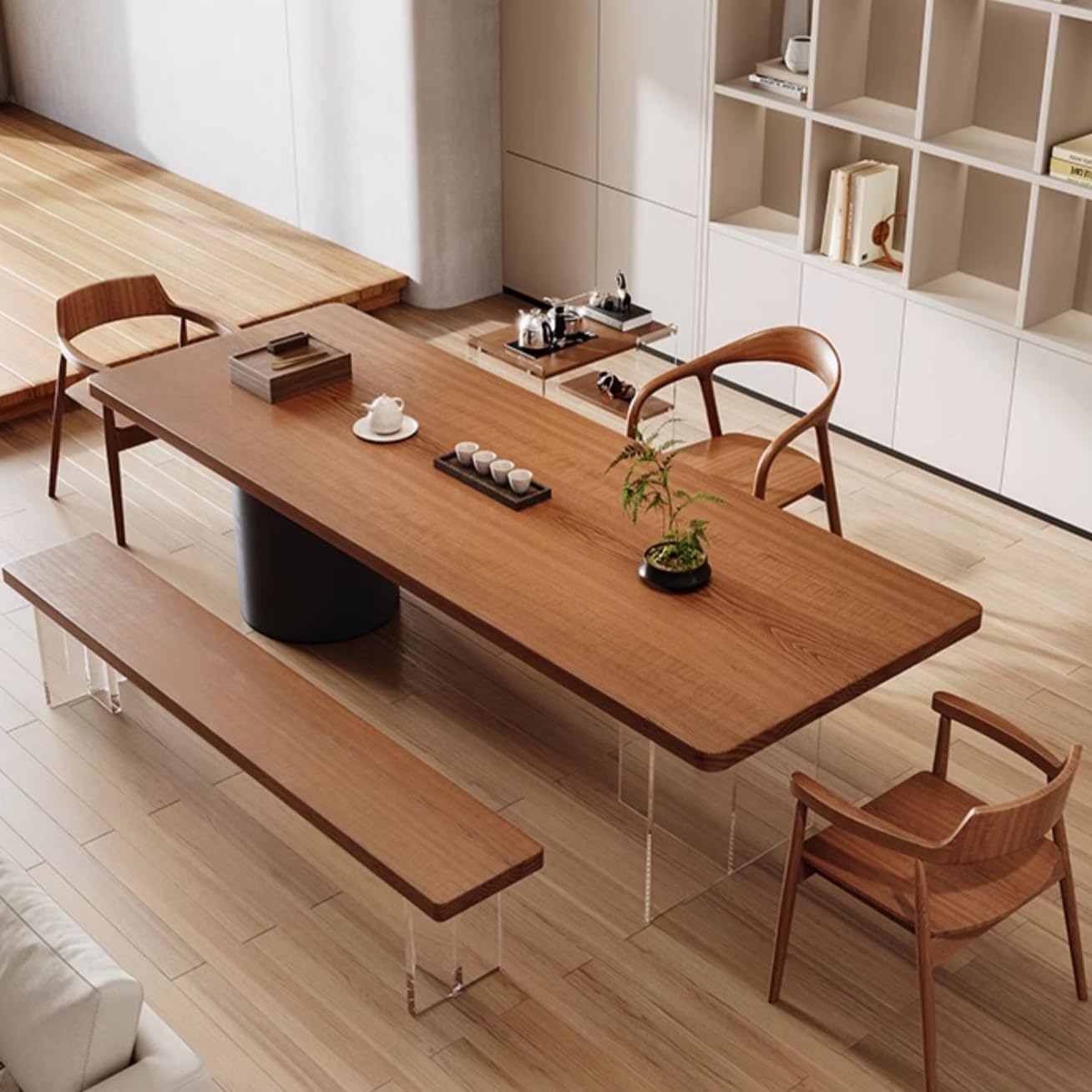 Tavolo da tè cinese in legno massello in stile nido d'ape, mobili per ricevimento con grande piatto per il soggiorno, ufficio, tavolo da gioco per chefs (200 x 80 x 75 cm)