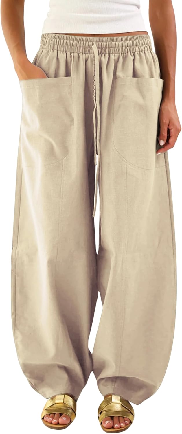 Himosyber Womens Baggy Wide Leg Pants Casual Loose Palazzo Harem Pants High Elastic Waist Trousers with Pockets