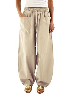 Himosyber Womens Baggy Wide Leg Pants Casual Loose Palazzo Harem Pants High Elastic Waist Trousers with Pockets