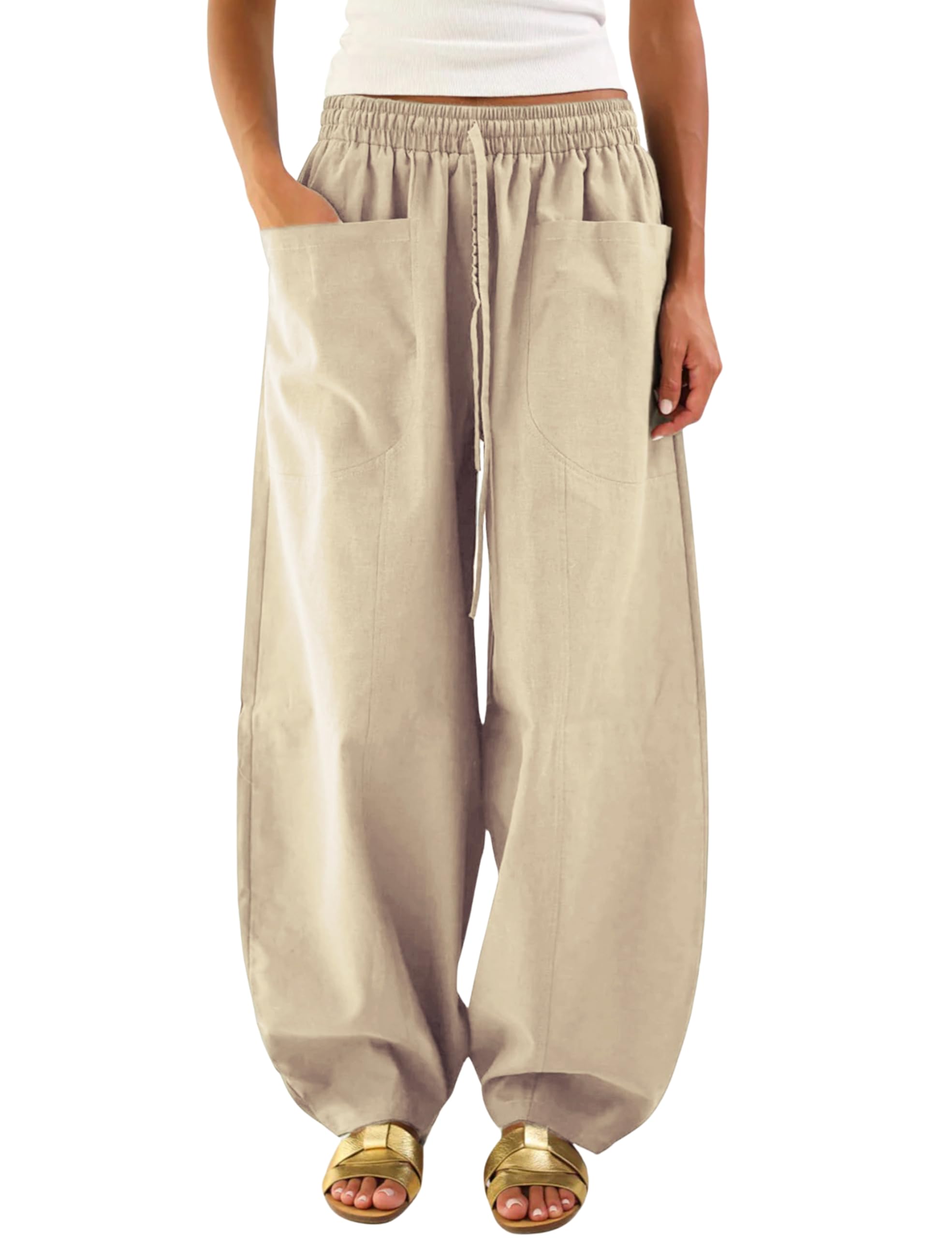 Himosyber Womens Baggy Wide Leg Pants Casual Loose Palazzo Harem Pants High Elastic Waist Trousers with Pockets