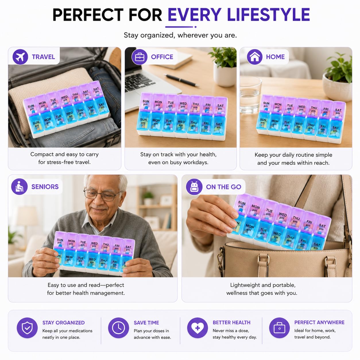 Oblivion Weekly Pill Box Organizer – Medicine Planner with Compartments – Travel-Friendly Vitamin & Tablet Holder – Moisture-Proof, Sorter & Reminder Case for Medication & Supplements (2 Time) 2