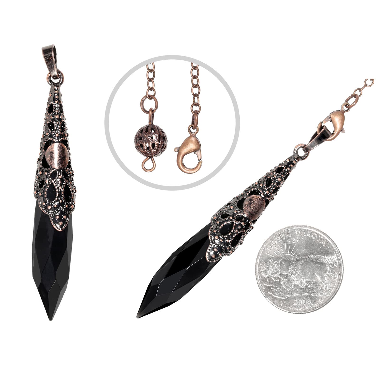 Nupuyai Obsidian Crystal Stone Point Pendulum for Scrying Dowsing Divination Faceted Vintage Healing Stone Pendulum with Chain - Image 2