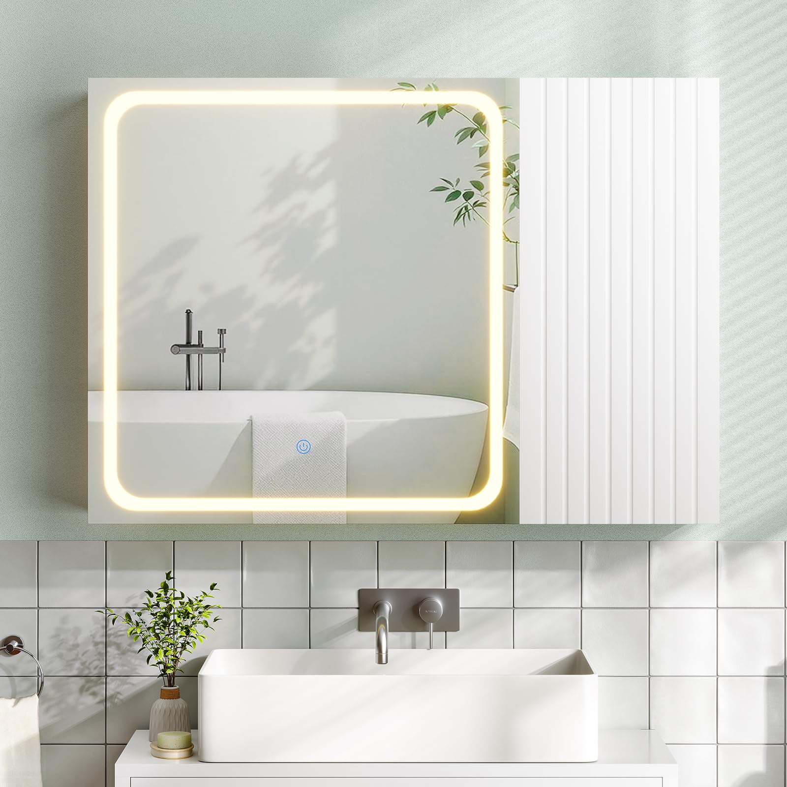 Specchio Bagno Contenitore 80x60x16cm con Luce LED, Specchiera Bagno con Scaffali Regolabili, Mobile Bagno Sospeso con Specchio ad Alta Definizione, Tre Tonalità Colore, Touch Control, Bianco