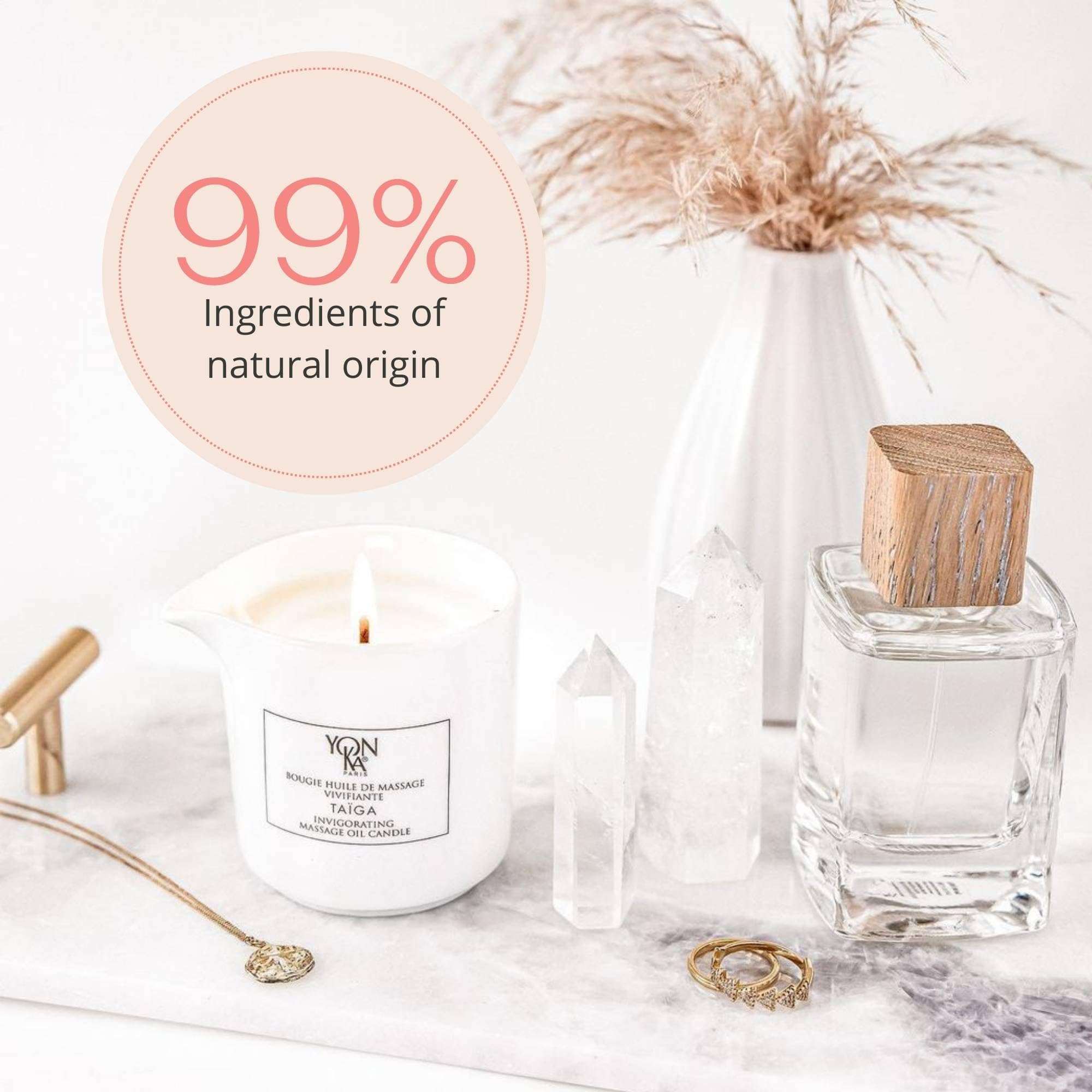 Yonka – Vela de Masaje Taïga – Relajación Íntima – Ingredientes Naturales Nutritivos – Aromas Amaderados Calmantes – Masaje Caliente – Uso Versátil