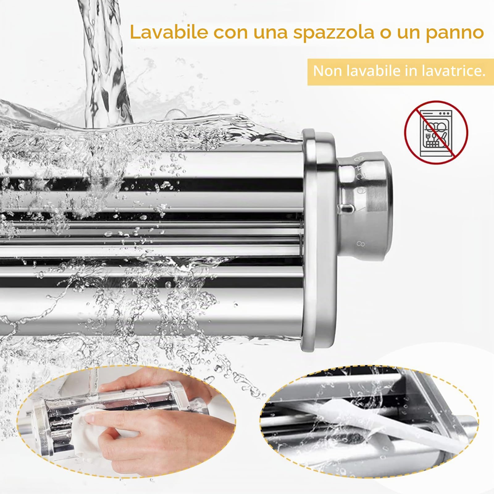 Inserto per pasta in acciaio inox 304, adatto per robot da cucina Kenwood, accessori per pasta con manopola girevole, 8 spessori regolabili, rullo per pasta Kenwood accessori Kmix, argento