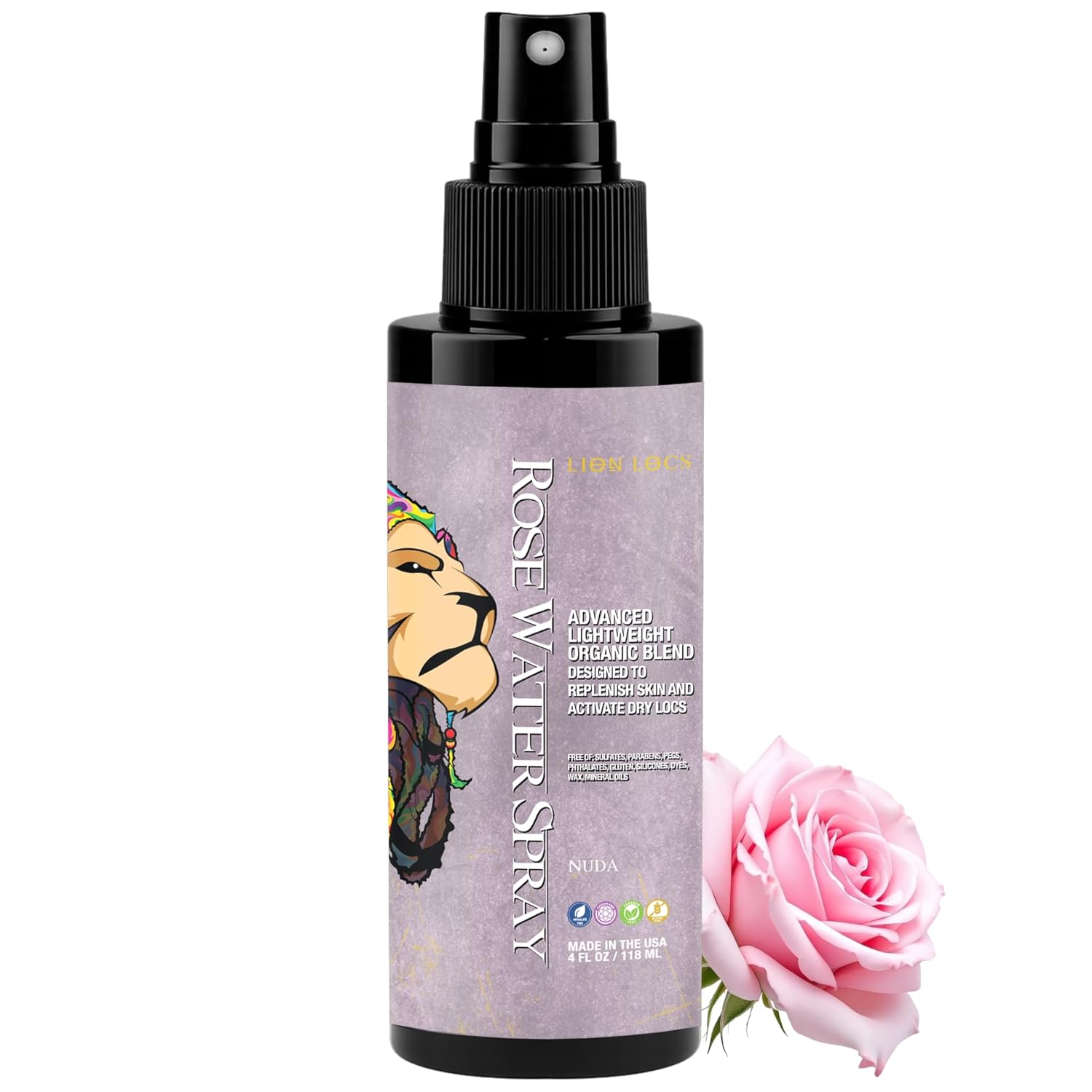 Lion Locs Rosewater Moisturizing Spray for Locs and Skin | Organic Vegan Conditioner Rose Water for All Hair Types.