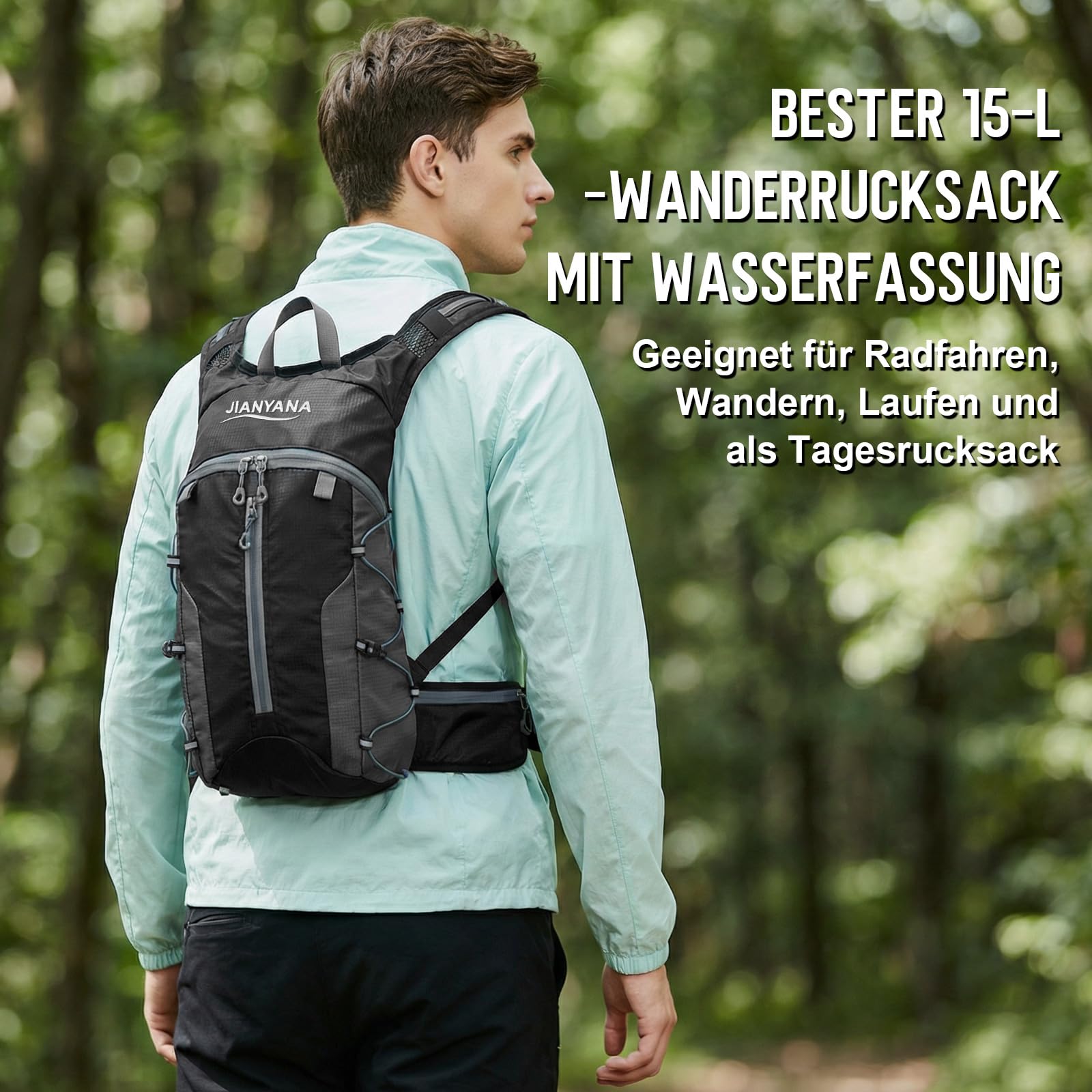 JIANYANA 2L Hydration Rucksack,Falbarer Trinkblasen-Rucksack,Helmtragesystem,Helmtasche aus Mesh,Ultraleichtes und atmungsaktives Design 550g Leichtgewicht,für Wandern,Radfahren,Laufen,Camping,Pendeln