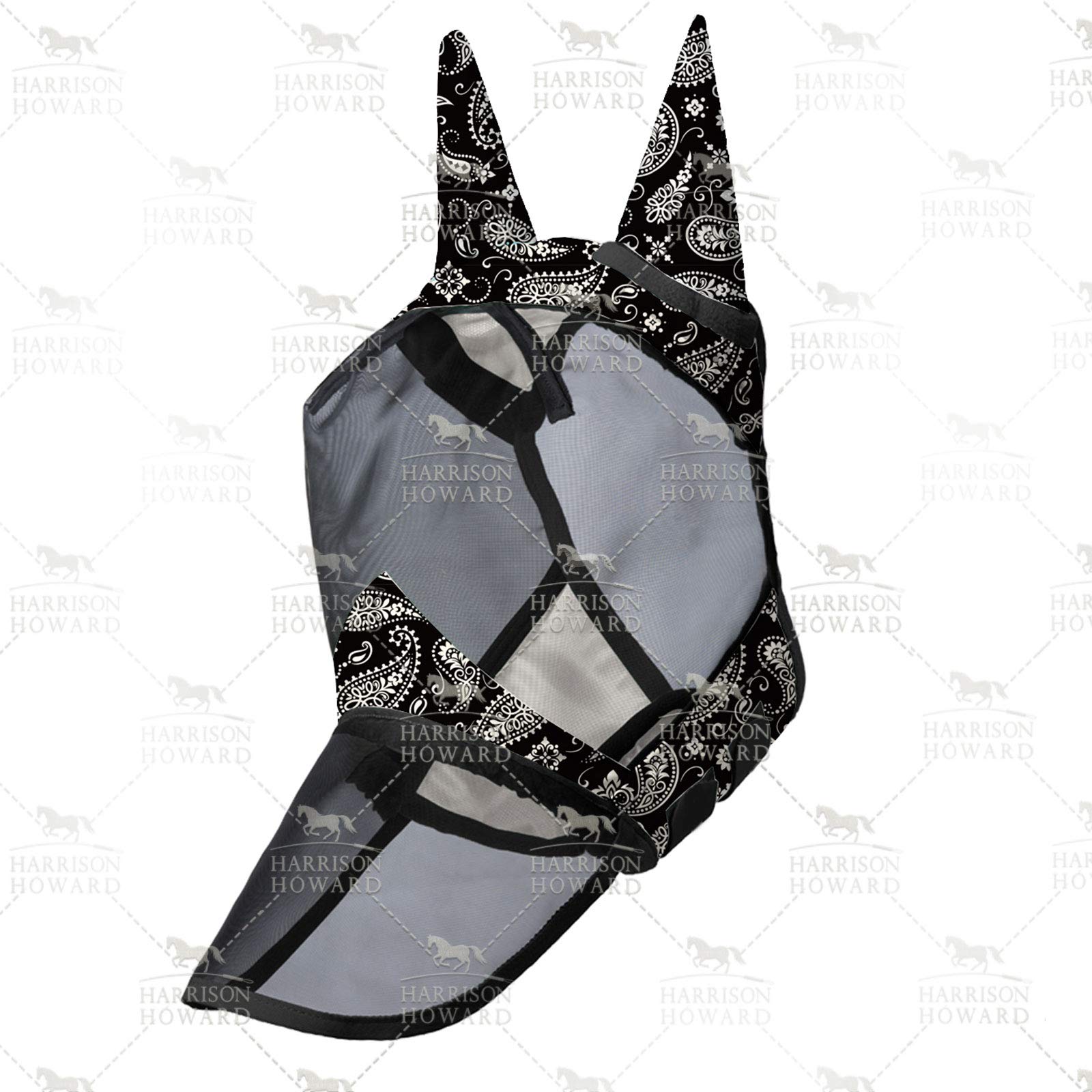 Harrison Howard CareMaster Caballo Máscara antimoscas Nariz Larga con Orejas, protección UV para Caballe-Paisley Wave (XL)