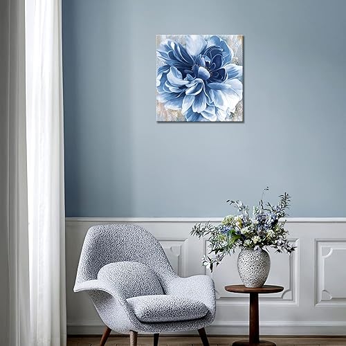 Miniatura 4 de Arte de pared de flores azules, impresión en lienzo floral azul marino, paisaje natural, arte de pared para sala de estar, dormitorio, pintura de