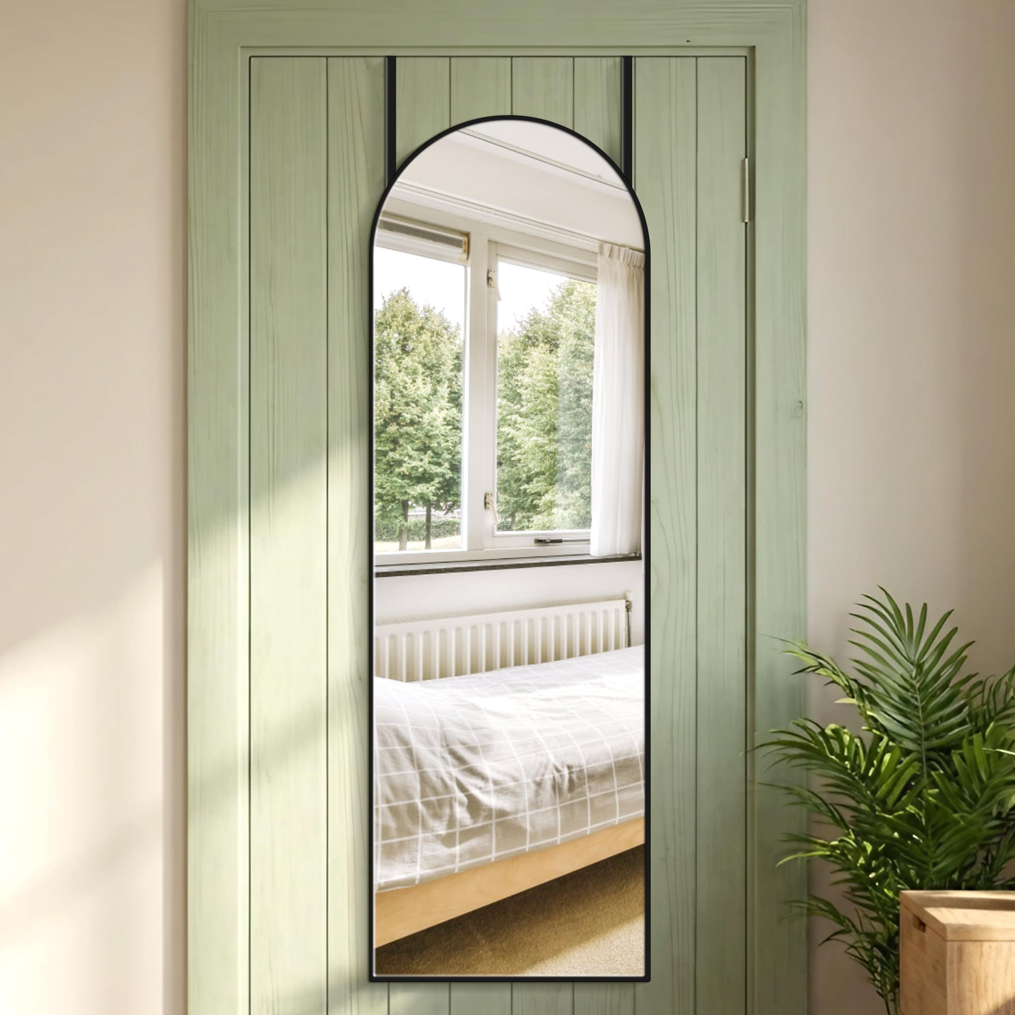 Black Arched Over The Door Mirror for Hanging, 47x14 Full Length Mirror