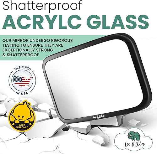 Miniatura 5 de Leo and Ella - Espejo de coche de bebé pendiente de patente para reposacabezas fijo, compatible con Tesla, espejo inastillable con soporte de banda