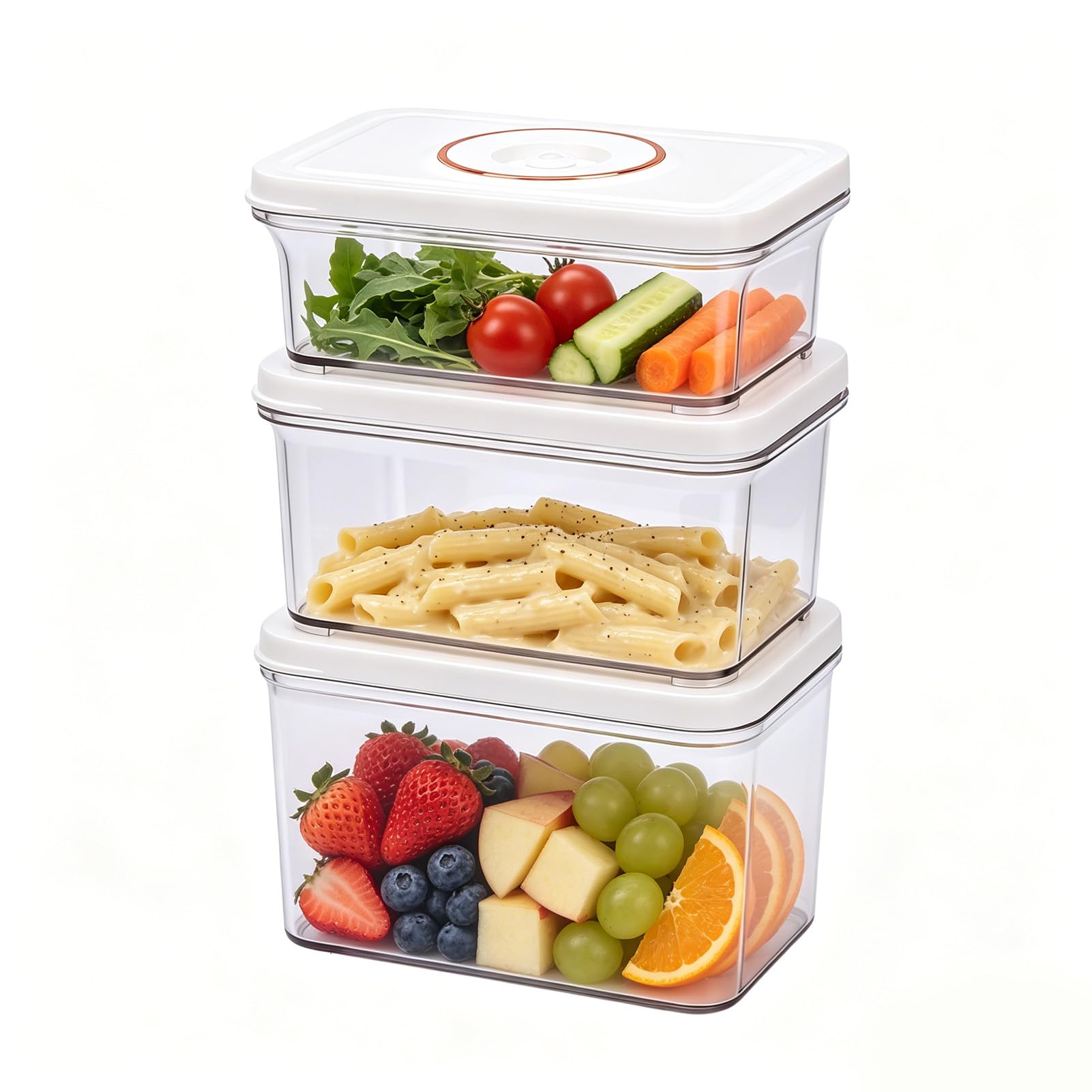 Set di 3 contenitori riutilizzabili ermetici e rettangolari, da 850 ml, 1300 ml e 1800 ml, con coperchi per sottovuoto frutta e verdura in frigorifero
