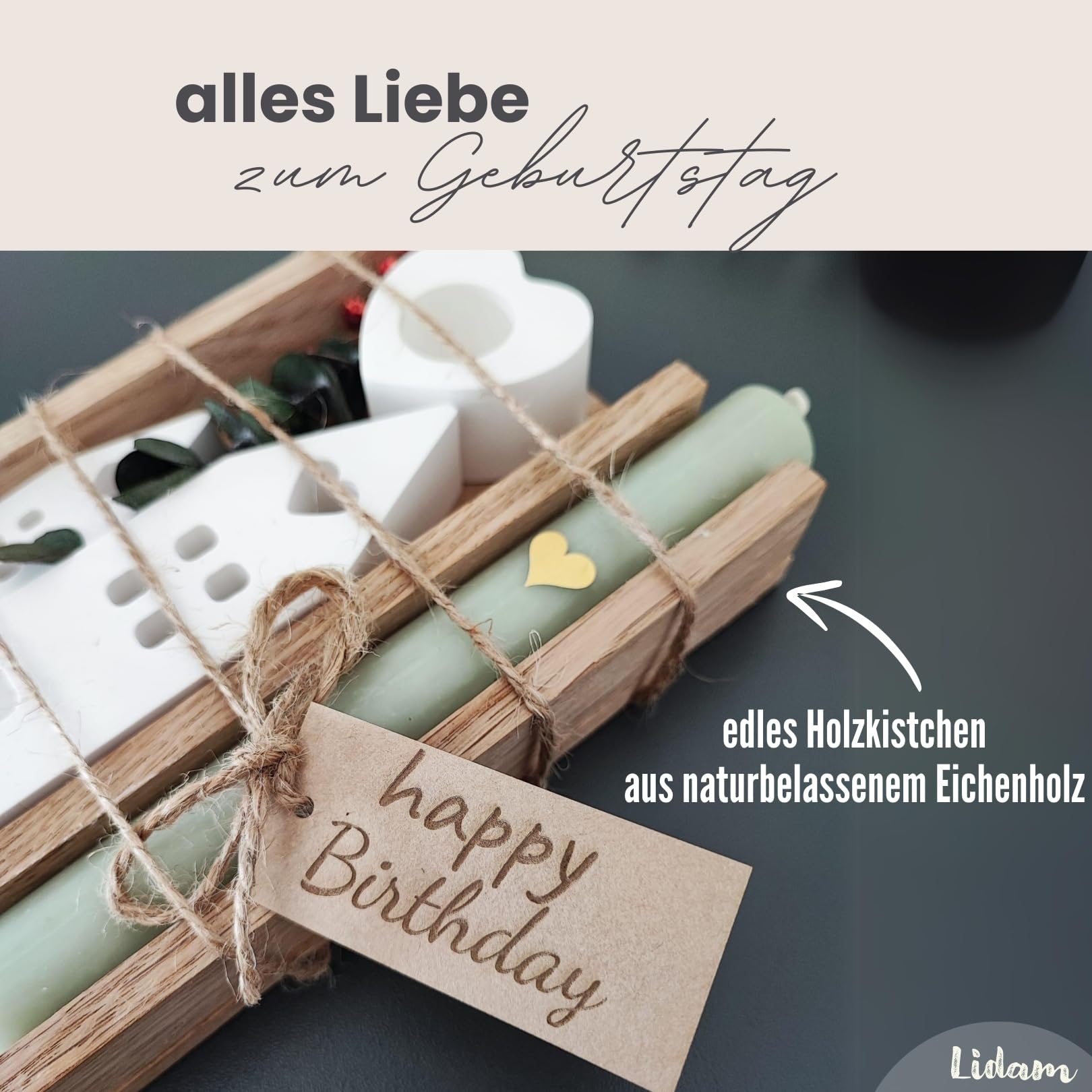 Kerzen Geschenkset zum Geburtstag | Geschenk für Frauen oder Freundin | Mitbringsel | Lichterhäuser Kerze Deko mit Trockenblumen