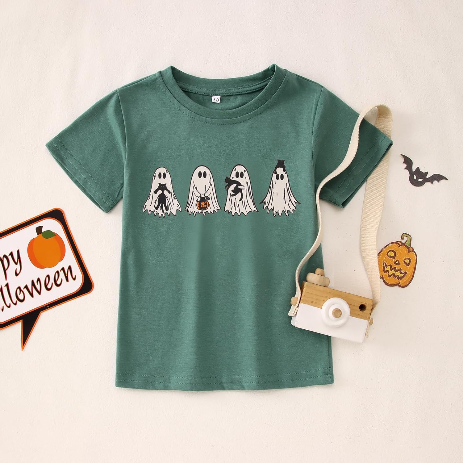 Toddler Halloween Ghost Cat Tshirt Baby Boy Girl Black Cat Graphic Tees Short Sleeve Spooky Season Tops Kids - Image 4