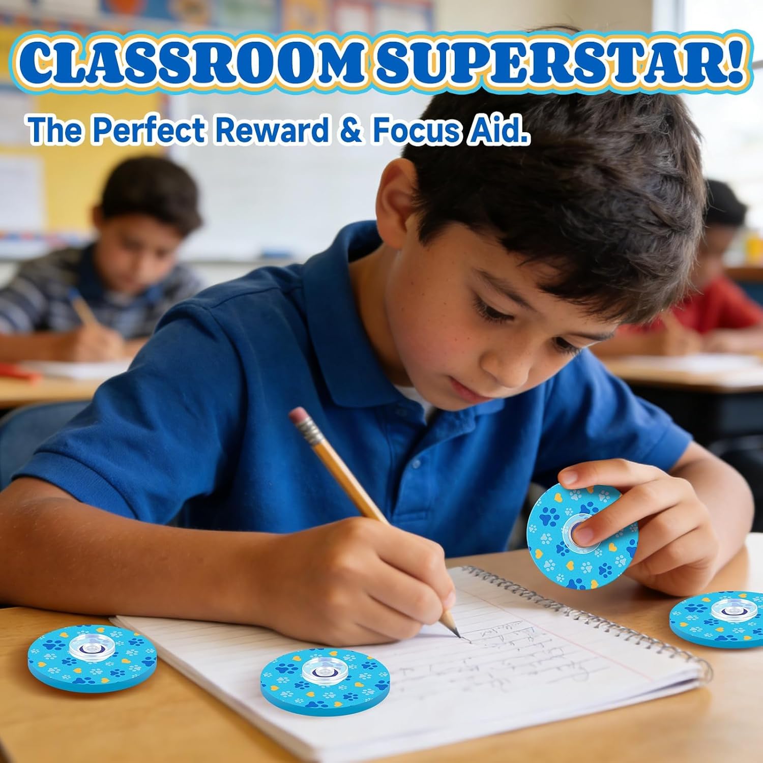 24PCS Blue Dog Paw Fidget Spinners, Adorable Blue Puppy Theme Birthday Party Favors, Mini Fidget Sensory Toys Bulk, Goodie Bags Stuffers Carnival Classroom Prizes Treasure Box Fillers