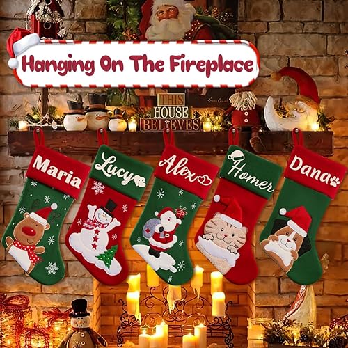 Miniatura 5 de Novgarden Medias de Navidad personalizadas, calcetín de Navidad con nombre personalizado con muñeco de nieve 3D, alce, muñeca de Papá Noel, medias