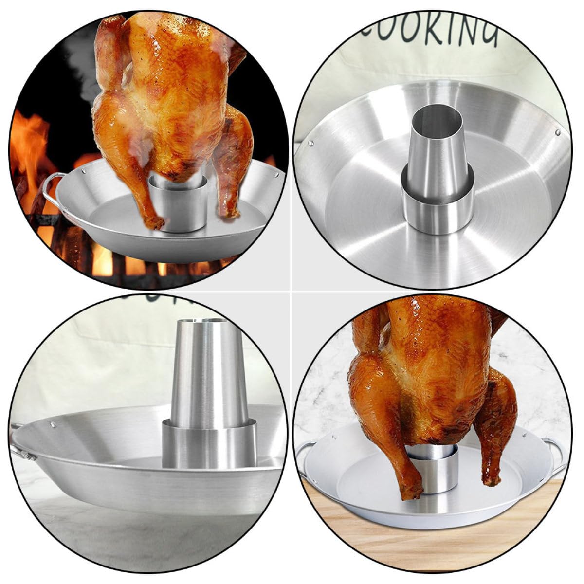 Hähnchenbräter aus Edelstahl mit Griff für Grillrost und Backofen Silber