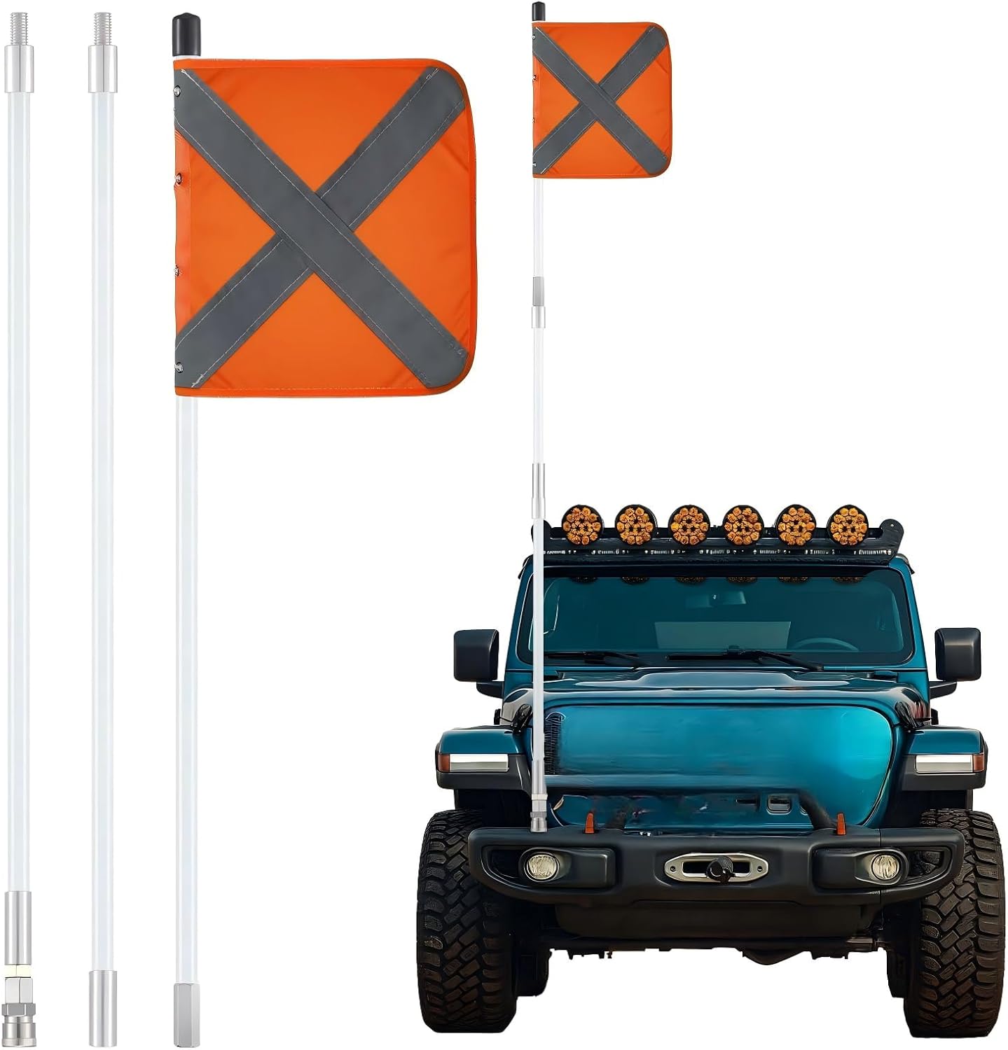 Zonon Safety Flag with Quicker Connector Base 11.8 X11.8 Heavy Duty PVC Reflective Flag, Suit for ATV, UTV, Offroad and Truck, Can Be applied as 3.3', 6.6 or 10'