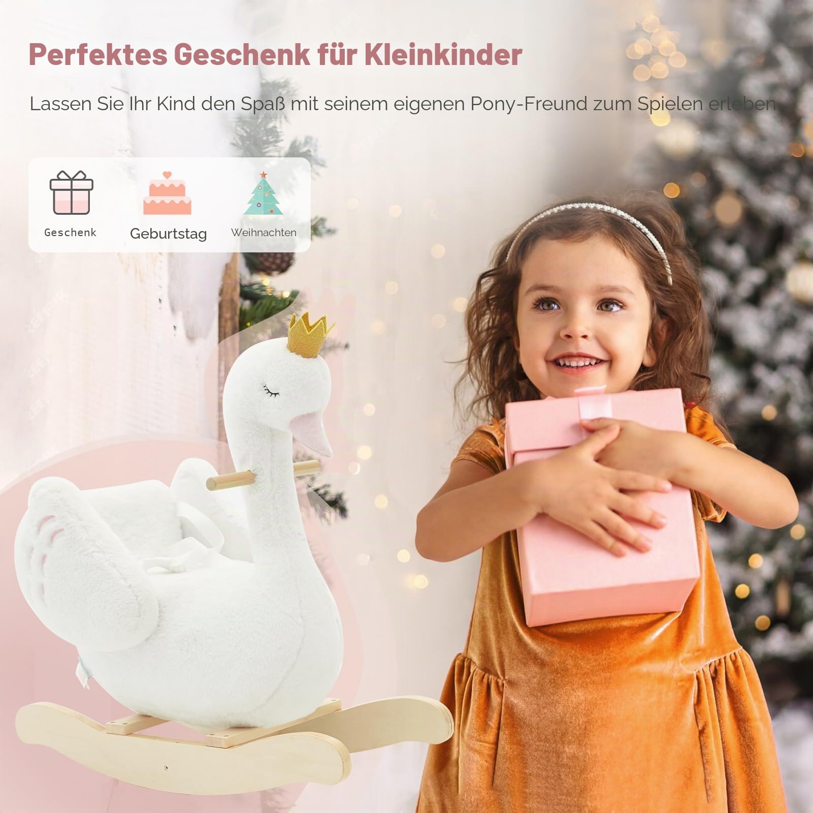 labebe Schaukeltier, Schaukelpferd, Schaukelspielzeug für Kleinkinder, weißer Holz-Schaukelstuhl