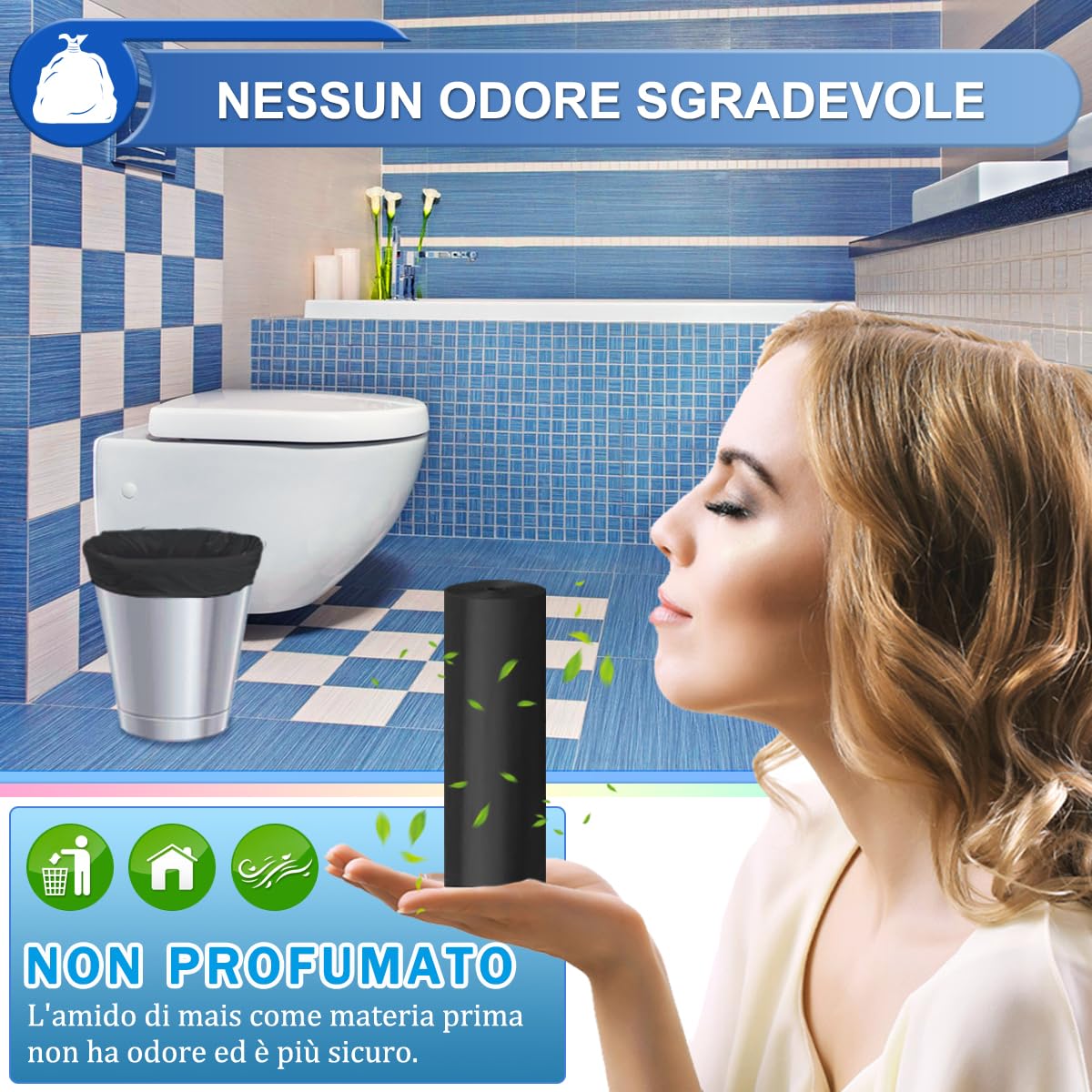 XUXRUS Sacchetti Immondizia 15 Litri, 120 Pezzi Sacchi Pattumiera Neri Sacchetti Spazzatura Piccoli Resistenti e Durevoli, Anti-Strappo e Anti-Rottura per Bagno, Casa e Ufficio (50x55cm)