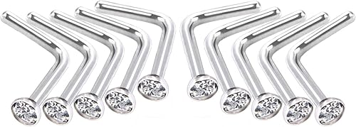 Miniatura 7 de 20 Piezas Piercing de Nariz Curvado Anillo de Nariz de Acero Inoxidable con Cristales Forma en L Tornillo de Nariz Joyería de Piercing, Calibre 20