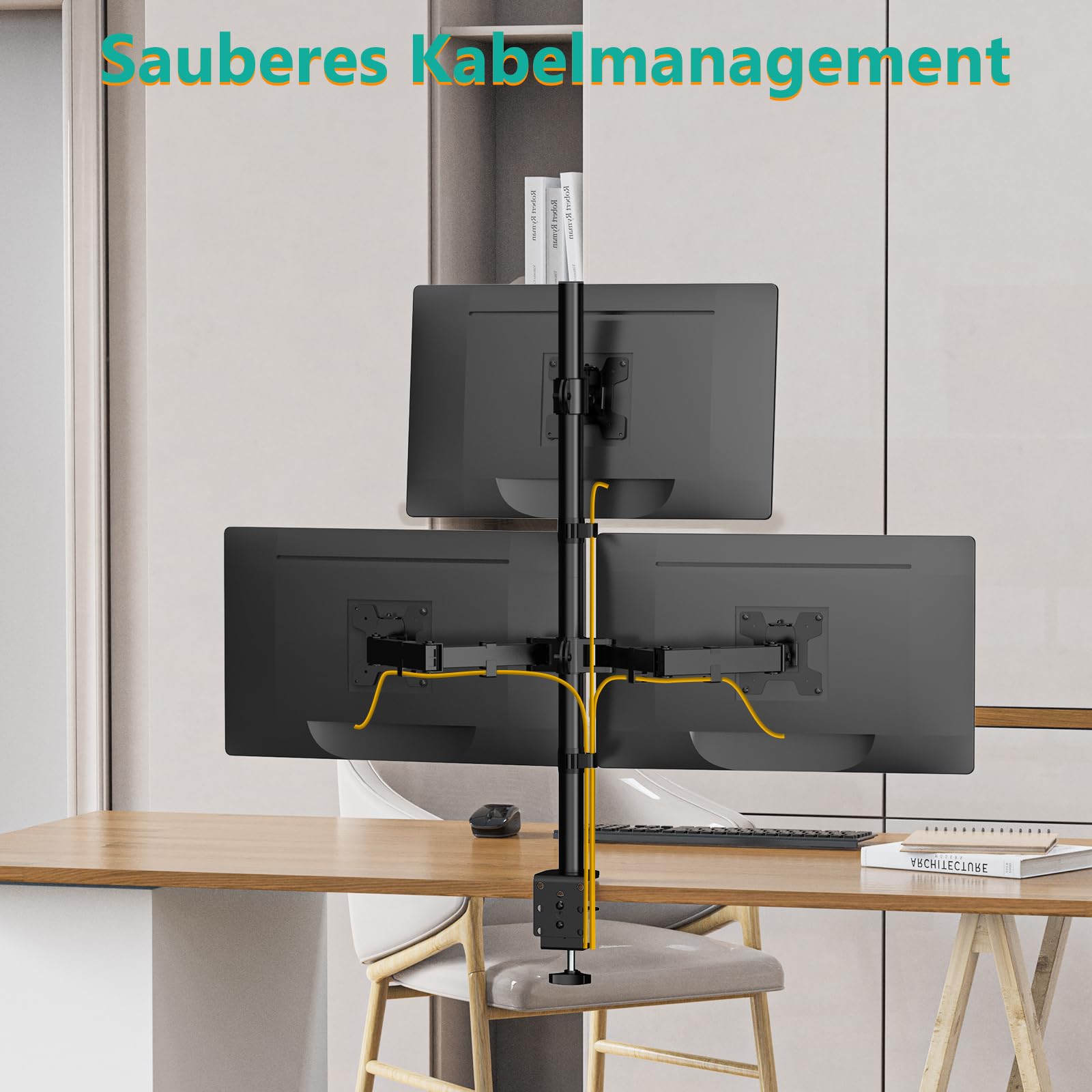 WALI Braccio triplo per monitor fino a 27", completamente regolabile, articolato, triplo supporto per monitor con inclinazione girevole e girevole, supporta schermi fino a 10 kg, VESA 75 e 100 mm,