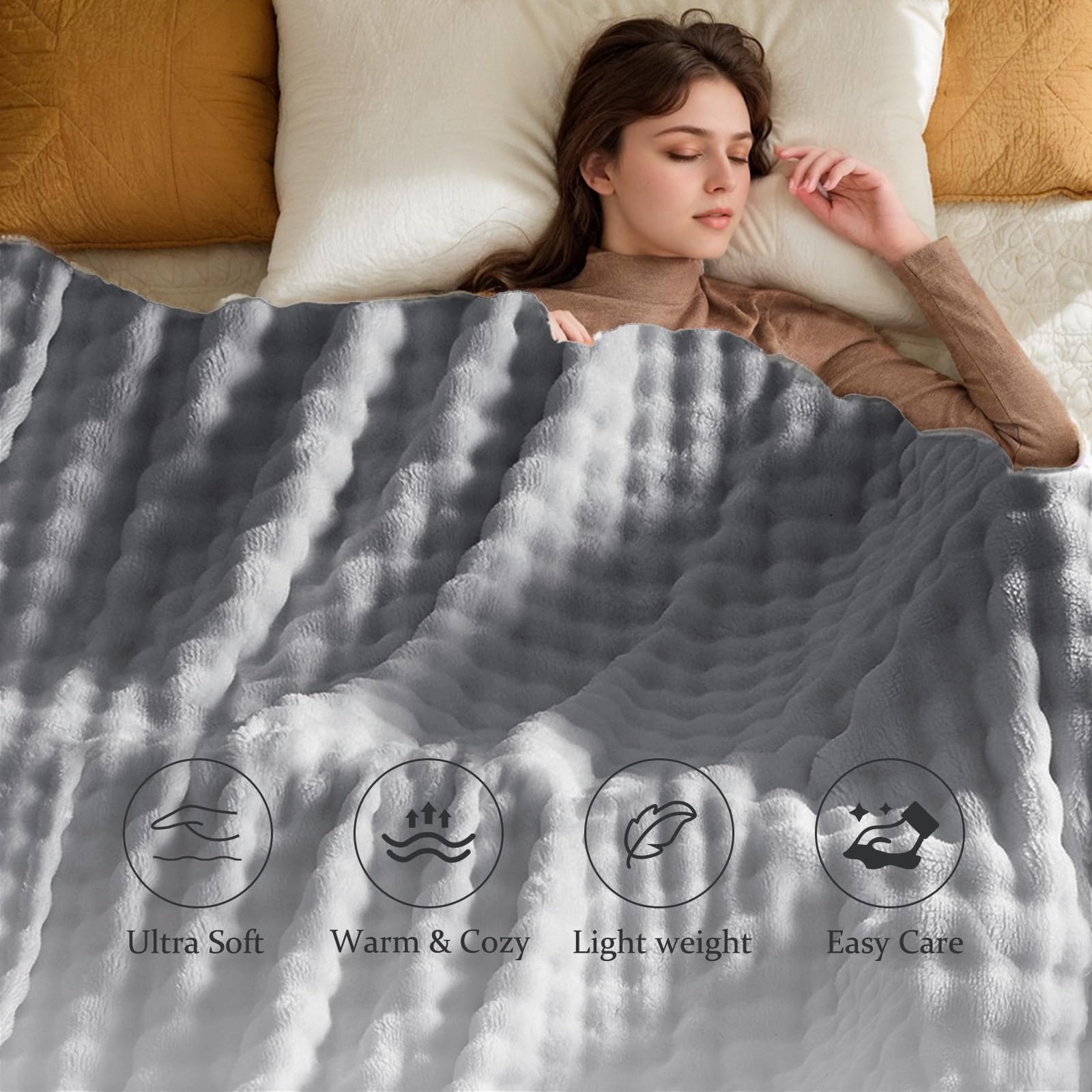 SHANNA Super Soft Warm Milk Velvet Cozy Bubbles 450 GSM Blankets Throws for Sofa Large Fluffy Versatile Blanket Bed Throw for Bedroom Couch - Image 2