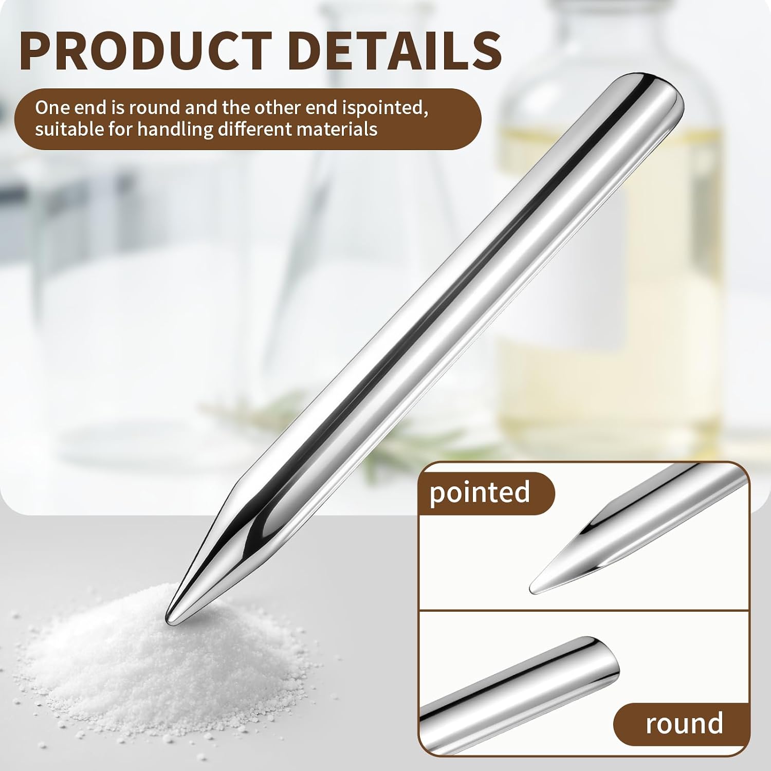 6 Inch Lab Spatula, 10pcs Stainless Steel Micro Scoop with Rounded Pointed Ends, Metal Bead Scoop for Mixing Powders and Pastes, Laboratory Sampling Tool